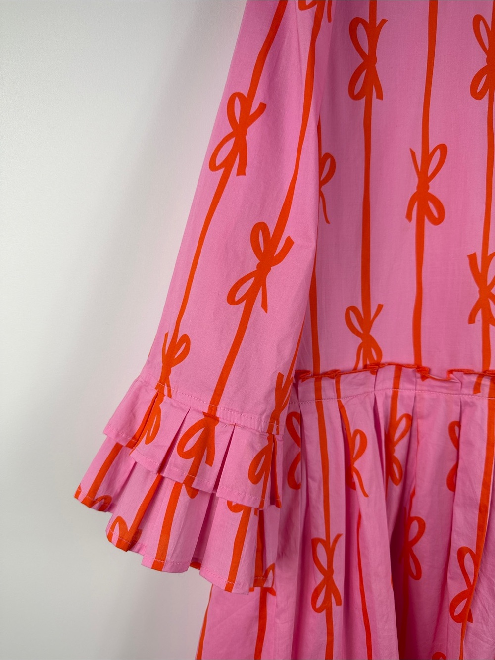 Ivy City Co Bowie Dress XL Pink Orange Bow Print Ruffle Sleeve Tiered Mini - Picture 5 of 9